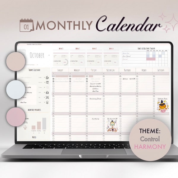 2024 Monthly Calendar Spreadsheet | Google Sheets | Productivity Planner | Undated | Task & Habit Tracker Spreadsheet