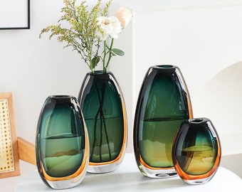 luxury stained glass vase, jaded glass vase, floral arrangement, flower vase, indoor planter, chic decor, home decor, home living