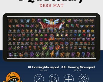 Dragon Quest III Bestiary Desk Mat – XL / XXL Gaming Mouse Pad, Extended Desk Mat