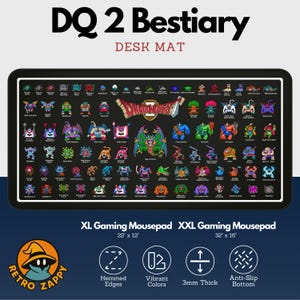 Dragon Quest 2 Bestiary Desk Mat – XL / XXL Gaming Mouse Pad, Extended Desk Mat