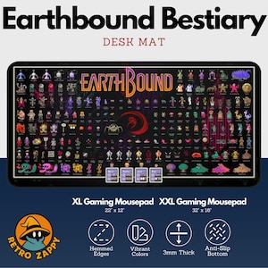 Earthbound Bestiary Desk Mat – XL / XXL Gaming Mouse Pad, Extended Desk Mat