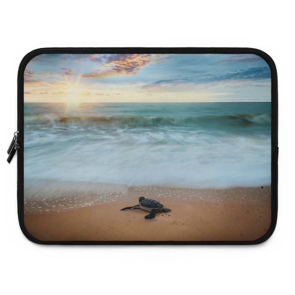 Laptop Sleeve | Beach & Waves with Baby Turtle | Dual Zipped Laptop Case | Computer Sleeve | Durable Notebook Cover | Travel Bag