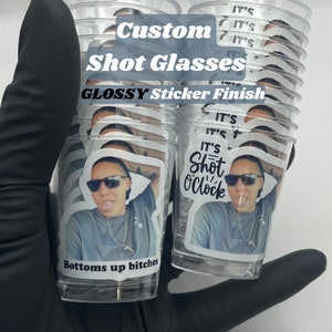 Personalized Shot Glasses (Glossy), Custom Bulk Shot Glasses, Birthday Decorations, Birthday Gift, Bachelor Party Gift, Face Sticker