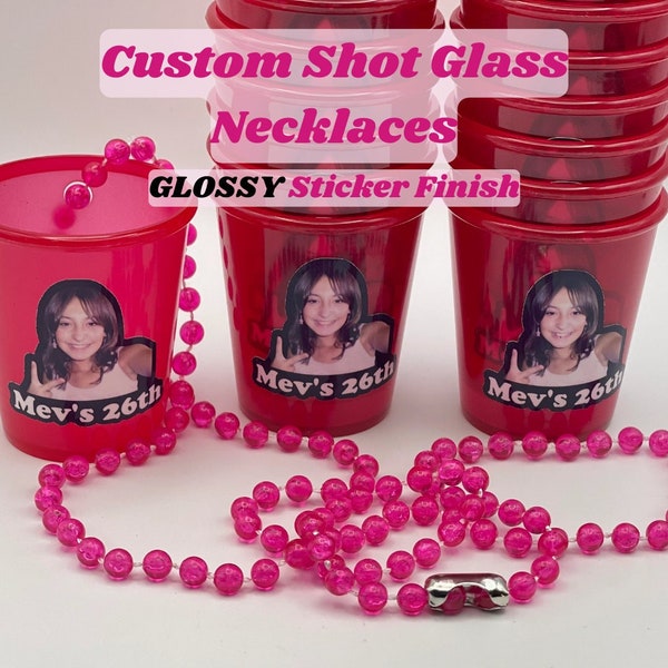 Personalized Glow in the Dark Shot Glass Necklaces (Glossy), Custom Bulk Shot Glasses, Birthday Decorations, Bachelorette Party Gift