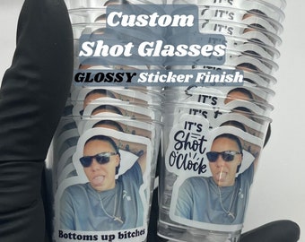 Personalized Shot Glasses (Glossy), Custom Bulk Shot Glasses, Birthday Decorations, Birthday Gift, Bachelor Party Gift, Face Sticker