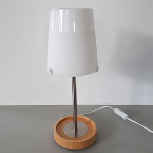 MarilynsVintageNL- IKEA BASISK Table Lamp - Postmodern Wood, Steel, Glass Lamp - Design by Wiebke Braasch - Ikea Model B0404 - 1990s