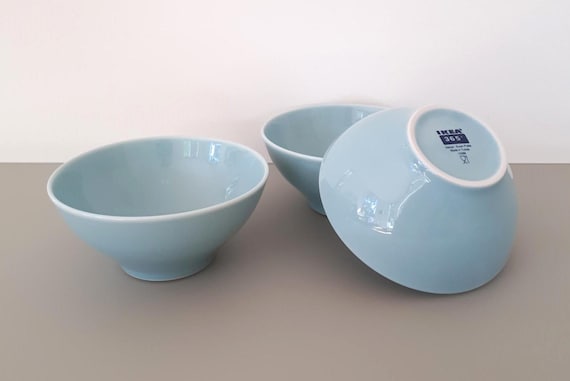 Marilynsvintagenl- Set of 3 IKEA 365+ 5'' Cereal Bowls in Pale Blue / Turquoise Color - Design Susan Pryke- Ikea #13286 made in Turkey 1990s
