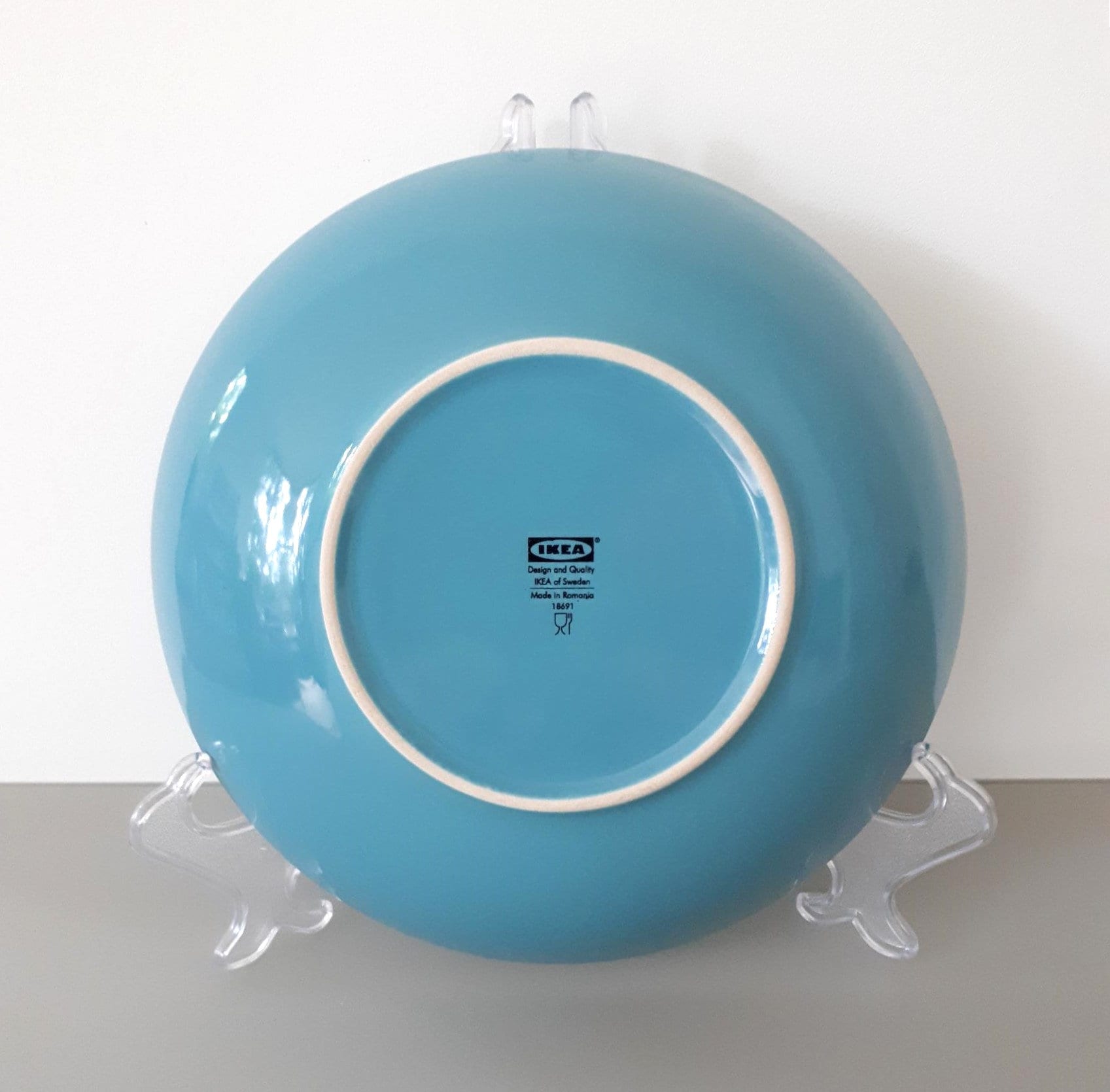 IKEA Large Ø 24 Cm / 9.5'' Soup Bowl, Deep Plate in Turquoise Blue Gloss Color - # 18691 - Made in Romania - SOLD INDIVIDUALLY