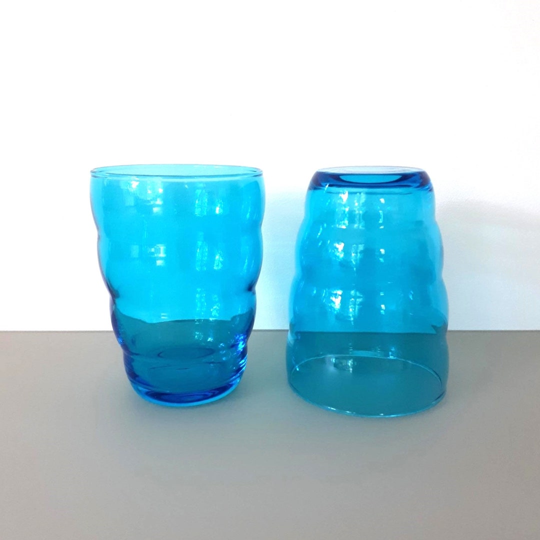 Marilynsvintagenl IKEA SKOJA GLASSES Beehive Tumblers Aqua Blue Tumbler Glasses Bubble Glasses