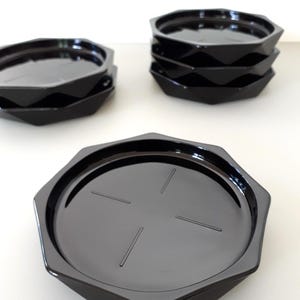 MarilynsVintageNL - Set di 6 sottobicchieri ottagonali in vetro nero Octime Noir - Nuovi, nella scatola originale - Arcoroc Francia anni '80