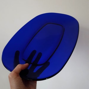MarilynsVintageNL- Large 14'' Oblong Cobalt Blue Glass Serving Platter- Rectangular Sapphire Blue Glass Serving Tray- 1980s