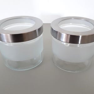 Marilynsvintagenl - IKEA DROPPAR Frosted Glass Jar, Stainless Steel Lid - Set of 2