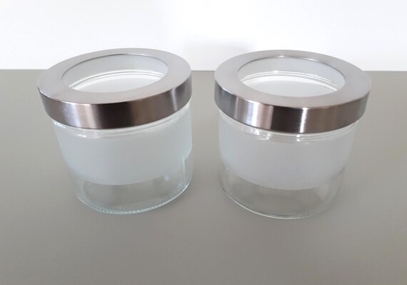 Marilynsvintagenl - IKEA DROPPAR Frosted Glass Jar – Stainless Steel Lid, Kitchen Storage, Set of 2