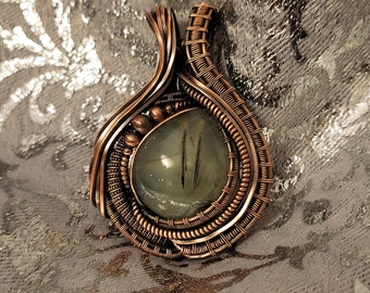 Green Prehnite Wire Wrapped Copper Pendant