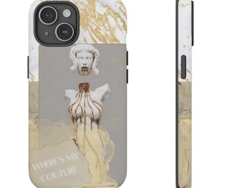 Marble iPhone Case: Classical Sculpture, White & Gold Drip Couture
