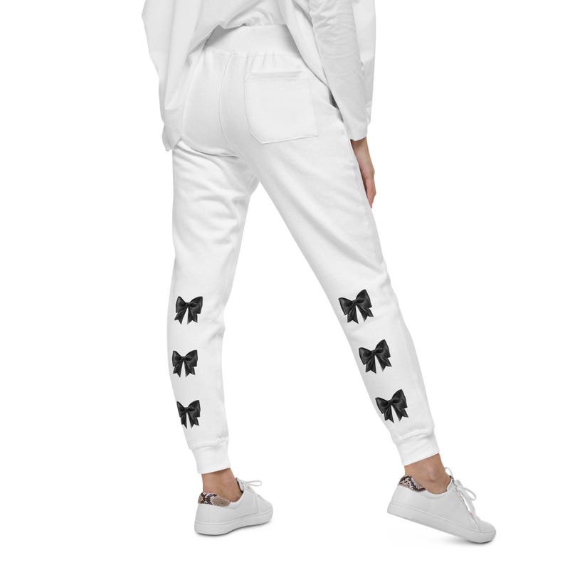 Chic Black Bow Joggers for Coquette Style & Ballet Core Elegance - Unisex Fleece Sweatpants White