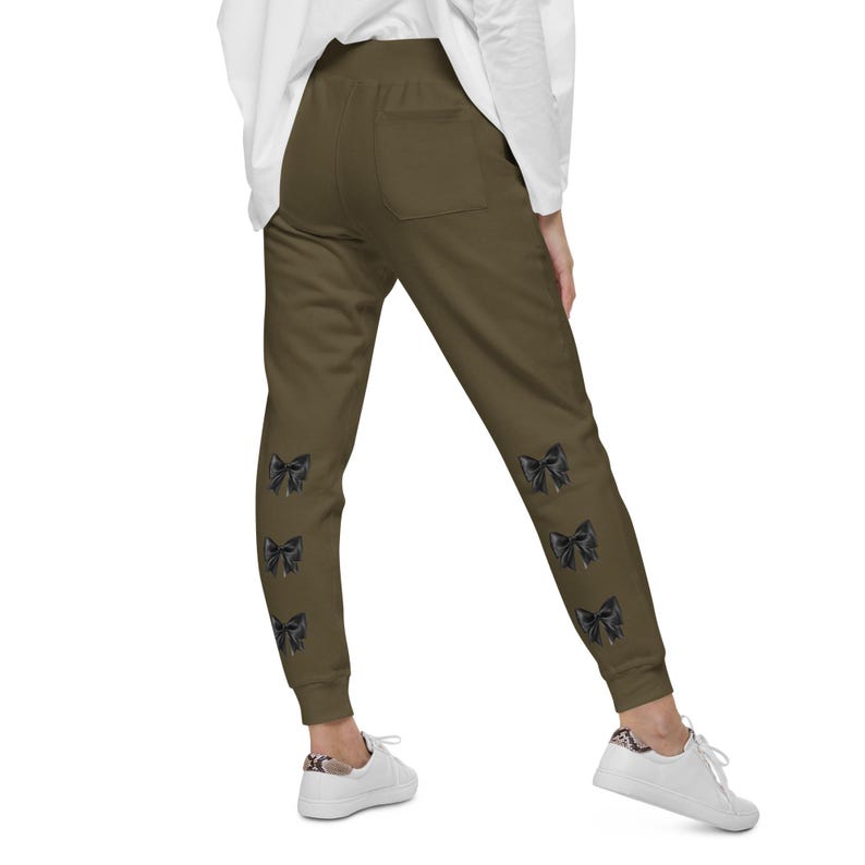 Chic Black Bow Joggers for Coquette Style & Ballet Core Elegance - Unisex Fleece Sweatpants Military Green