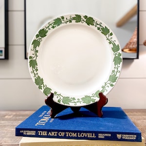 Vintage Ivy Dinner Plate Green Vine Pattern Stoneware | Farmhouse Cottagecore Tableware | Retro Kitchen Decor