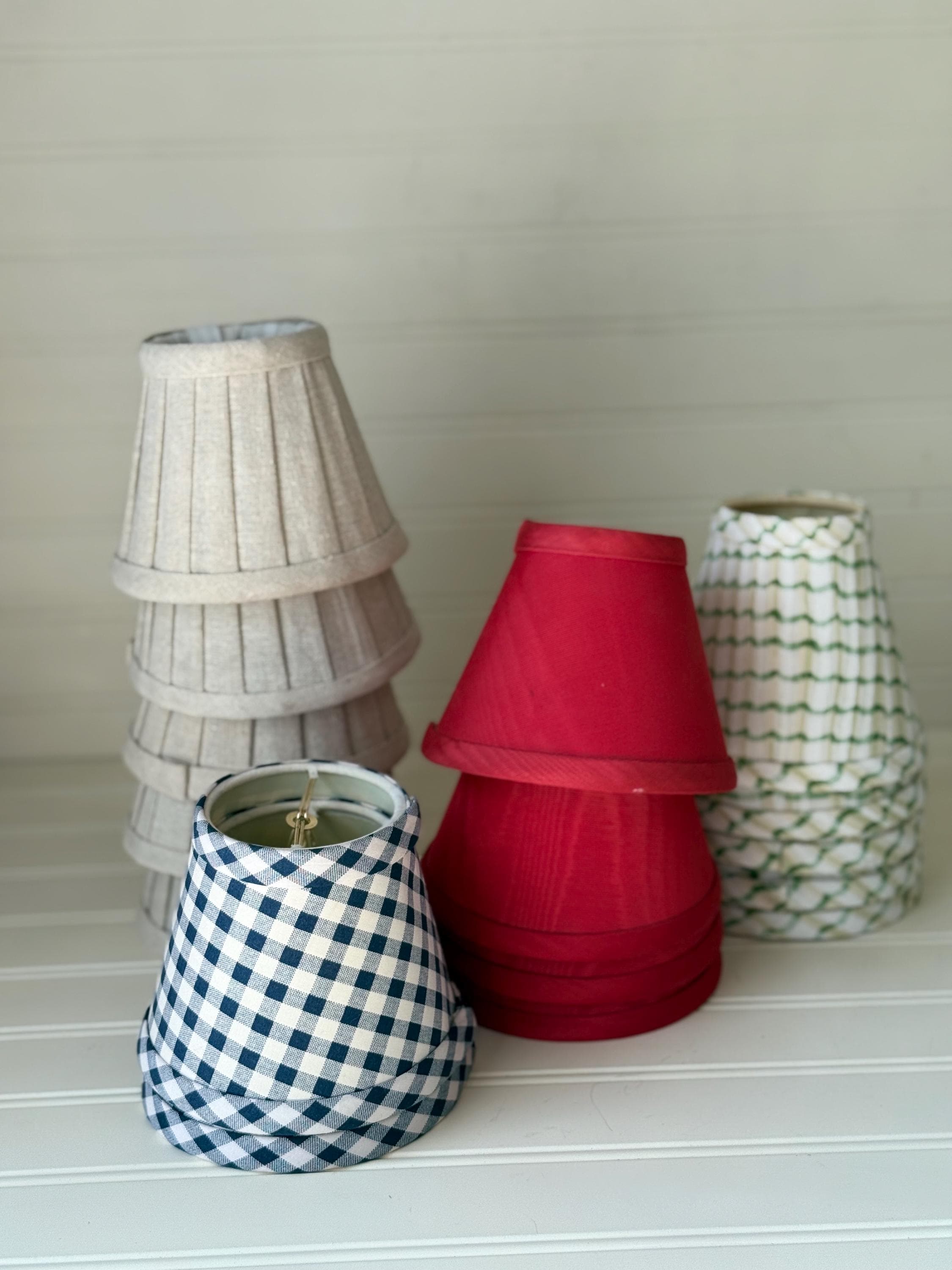 Vintage Clip-On Chandelier Lamp Shades – Silk, Gingham, Pleated & Canvas – Sold Individually