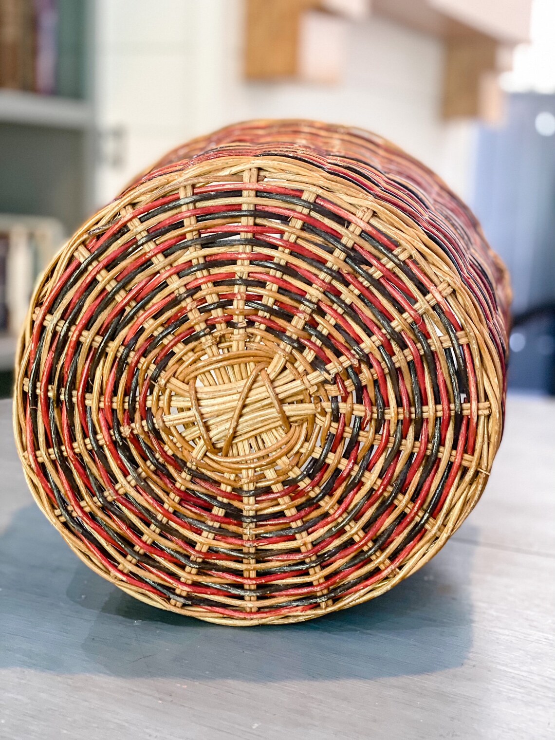 Vintage Handwoven Tricolor Basket / Cottagecore Basket / Tall Etsy