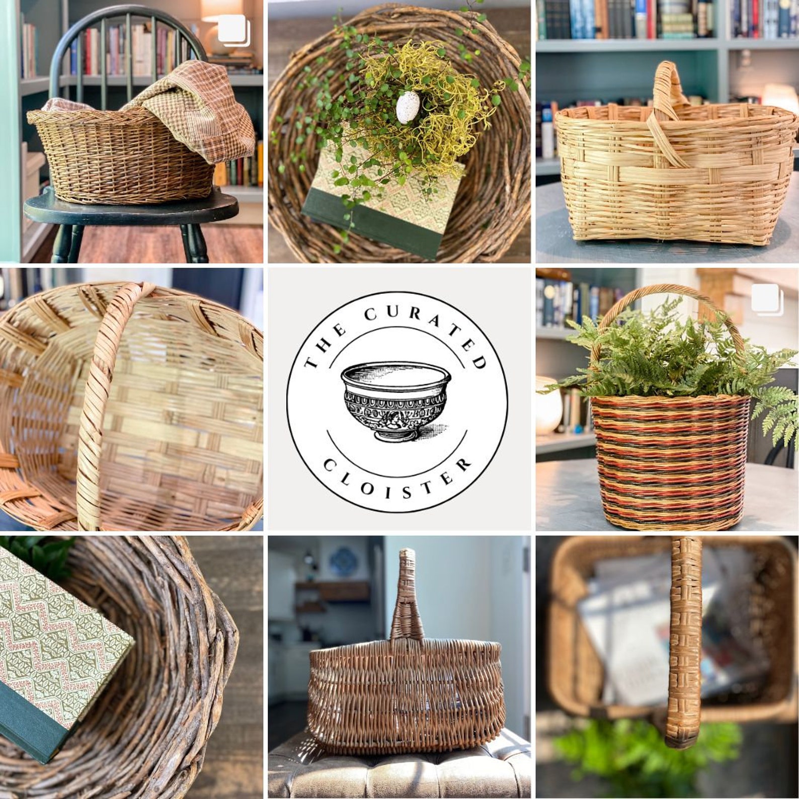 Vintage Handwoven Tricolor Basket / Cottagecore Basket / Tall Etsy