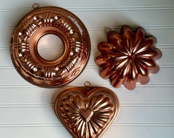 Vintage Pink Aluminum Kitchen Molds - Retro Wall Decor - Mid Century Set of 3
