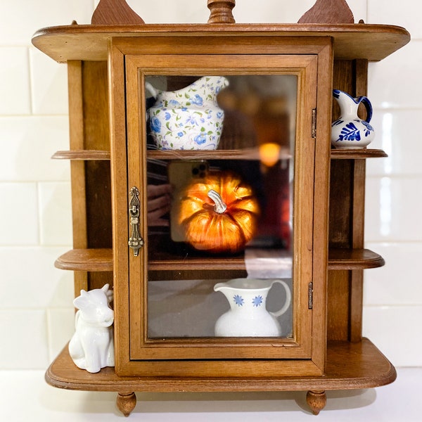 VINTAGE Wooden Spice Hutch | Spice Cabinet with Glass Door | Curio Cabinet | Display Cabinet
