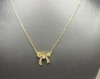 Gold Plated Sterling Silver CZ Bow Necklace
