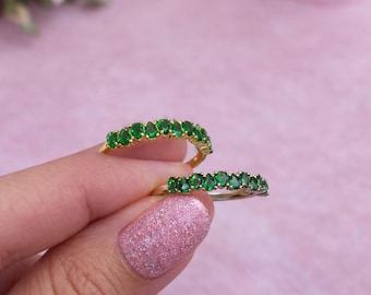 Emerald Green CZ Band Ring – Gold Vermeil Sterling Silver 925 – Dainty Stackable Ring – May Birthstone Jewelry – Minimalist Luxe Ring