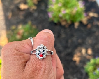 Colorful enamel Virgencita Ring, Sterling silver 925, Virgin de Guadalupe Necklace, Religious Jewelry, Virgen Mary, Christian Gift