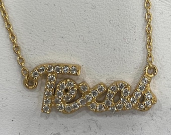 CZ Texas Necklace: Gold Plated Sterling Silver, Adjustable Chain