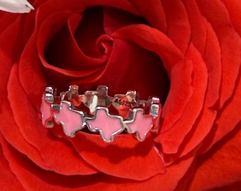 Pink enamel Texas State map Ring, sterling Silver Texas State Outline Ring, Map Jewelry, Cowboy, Lone Star State