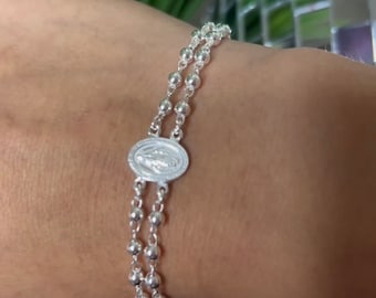 Sterling silver .925 Rosary Bracelet, Rosary Bead Bracelet. Religious Rosary Bracelet. First Communion Bracelet. Confirmation, adjustable