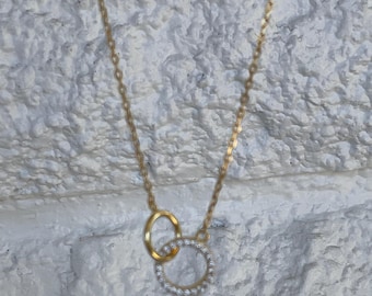 Dainty Interlock Pendant Necklace: Gold Over Sterling Silver, CZ Circle Link