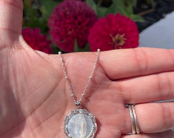 Mother of Pearl Virgin de Guadalupe Necklace, Sterling Silver Religious Jewelry, Religious Necklace, Christian Gift, Religious, Gift For Her