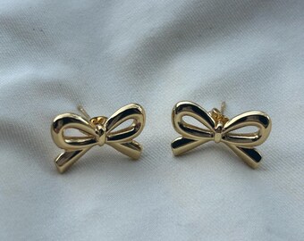 Gold Stainless Steel Bow Earrings - Waterproof, Tarnish-Free