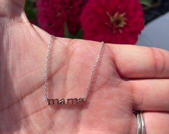 Dainty Sterling Silver Mama Necklace, Modern Mom Jewelry