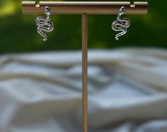 Sterling Silver Snake Stud Earrings, Wavy Viper Jewelry, Minimalist Serpent Studs