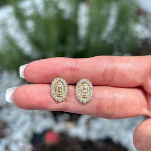 Gold Plated Tri Color Virgin Mary Earrings Aretes Oro Laminado Virgen –  Fran & Co Jewelry