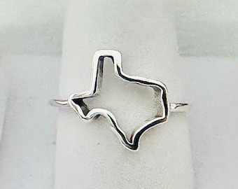 Sterling Silver Texas State Ring, Silver Texas State Outline Ring, Map Jewelry, Cowboy, Lone Star State