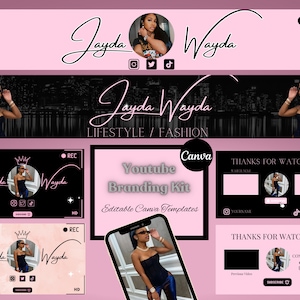 TRENDY Youtube Branding Kit | Editable Banner, Intro & Outro l Editable Canva templates