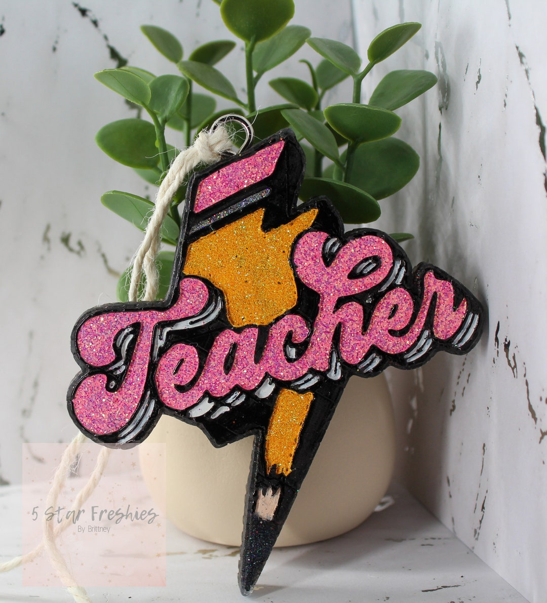Teacher Pencil Lightning Bolt Car Freshie Etsy