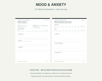 Mood and Anxiety Journal Printable PDF, Daily Check-In, Trigger Notes, Weekly Monthly Reflection, Letter and A4
