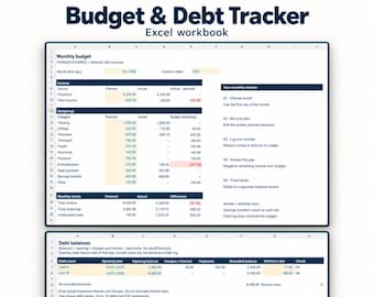 Monthly Budget & Debt Tracker Spreadsheet: Spending Ledger and Balance Log (XLSX Digital Download)