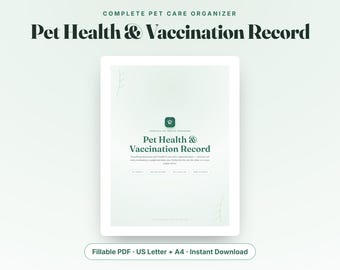Pet Health Record Printable, Dog Vaccination Record & Vet Log, Cat Medical History Tracker, Pet Care Organizer PDF