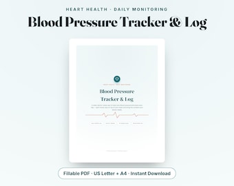 May include: A digital Blood Pressure Tracker & Log document featuring a heart icon, a pulse line graphic, and text headers including Heart Health, Daily Monitoring, and Cyzor Creations. The layout is clean with dark text on a light background.