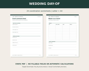 Wedding Day Of Coordinator Binder PDF: Timeline, Vendor Arrivals, Setup and Handoff Checklists
