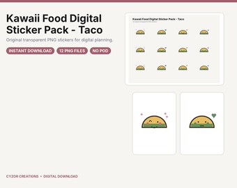 Kawaii Food Digital Sticker Pack - Taco