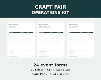 Craft Fair Planner Printable, Vendor Event Operations Kit, Booth Setup, Sales Tally, Order Tracker, 24 Forms, Letter A4 PDF