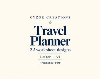 Travel Planner Printable PDF, Trip Itinerary, Packing Lists and Manual Budget, 22 Worksheet Designs, Letter and A4